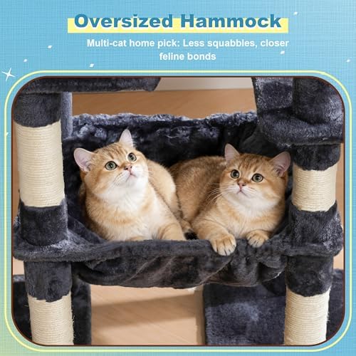 Hey brother Cat Tree Tower  Scratching Posts with Big Platform  2 Condos  Spacious Hammock  Cozy Basket  Sisal Board for Indoor Large Adults  50 Inches Progressive Climbing House  Smoky Gray MPJ071G