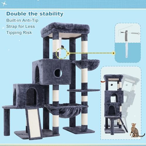 Hey brother Cat Tree Tower  Scratching Posts with Big Platform  2 Condos  Spacious Hammock  Cozy Basket  Sisal Board for Indoor Large Adults  50 Inches Progressive Climbing House  Smoky Gray MPJ071G