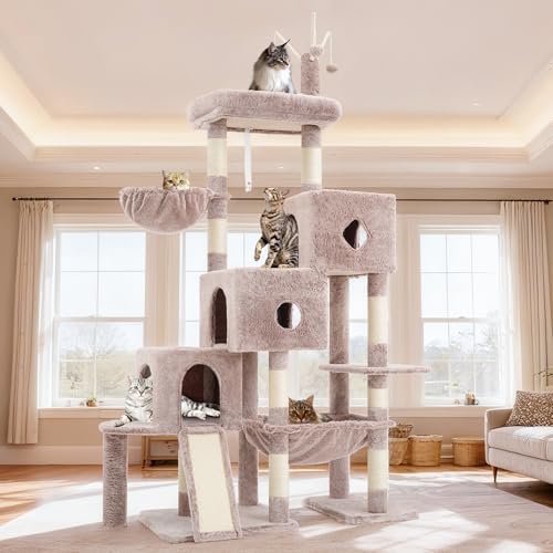 Hey brother Cat Tree Tower  Scratching Posts with Big Platform  2 Condos  Spacious Hammock  Cozy Basket  Sisal Board for Indoor Large Adults  50 Inches Progressive Climbing House  Smoky Gray MPJ071G