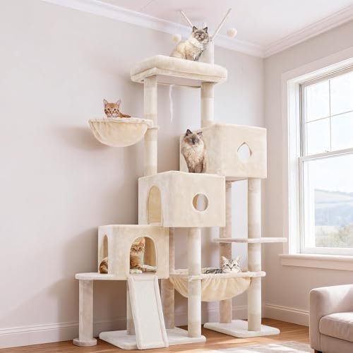 Hey brother Cat Tree Tower  Scratching Posts with Big Platform  2 Condos  Spacious Hammock  Cozy Basket  Sisal Board for Indoor Large Adults  50 Inches Progressive Climbing House  Smoky Gray MPJ071G