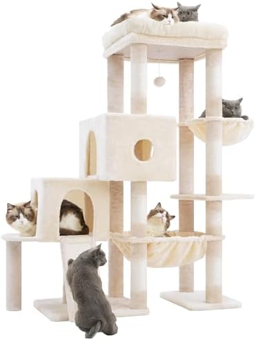 Hey brother Cat Tree Tower  Scratching Posts with Big Platform  2 Condos  Spacious Hammock  Cozy Basket  Sisal Board for Indoor Large Adults  50 Inches Progressive Climbing House  Smoky Gray MPJ071G