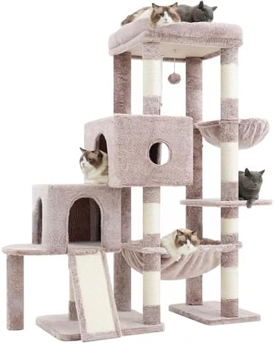 Hey brother Cat Tree Tower  Scratching Posts with Big Platform  2 Condos  Spacious Hammock  Cozy Basket  Sisal Board for Indoor Large Adults  50 Inches Progressive Climbing House  Smoky Gray MPJ071G