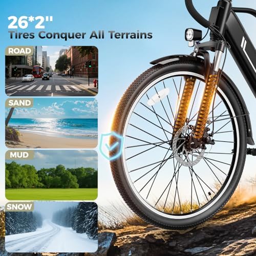 Heybike Electric Bikes for Adults  26 Ebikes for Men  Peak 1200W Adults Electric Bicycle with Removable Battery  Front Suspension