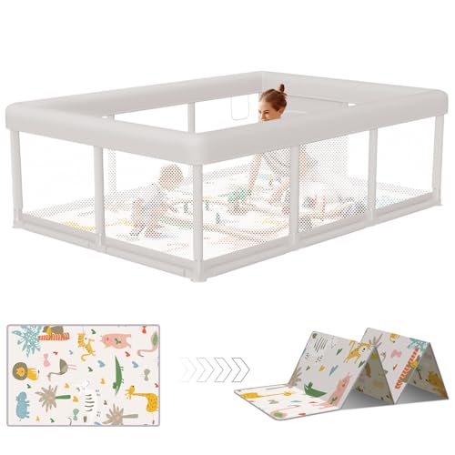 Hiaksedt Baby Playpen 74x50 in PlayPen for Babies and Toddlers  Large Play Yards for Indoor & Outdoor with Zipper Gates  Breathable Mesh with Mat