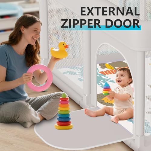 Hiaksedt Baby Playpen 74x50 in PlayPen for Babies and Toddlers  Large Play Yards for Indoor & Outdoor with Zipper Gates  Breathable Mesh with Mat