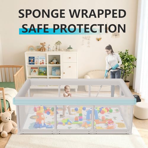Hiaksedt Baby Playpen 74x50 in PlayPen for Babies and Toddlers  Large Play Yards for Indoor & Outdoor with Zipper Gates  Breathable Mesh with Mat