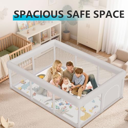 Hiaksedt Baby Playpen 74x50 in PlayPen for Babies and Toddlers  Large Play Yards for Indoor & Outdoor with Zipper Gates  Breathable Mesh with Mat