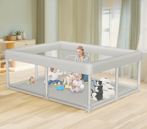 Hiaksedt Baby Playpen 74x50 in PlayPen for Babies and Toddlers  Large Play Yards for Indoor & Outdoor with Zipper Gates  Breathable Mesh with Mat