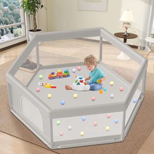 Hiaksedt Baby Playpen 74x50 in PlayPen for Babies and Toddlers  Large Play Yards for Indoor & Outdoor with Zipper Gates  Breathable Mesh with Mat