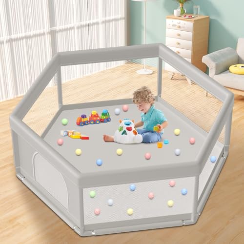 Hiaksedt Baby Playpen 74x50 in PlayPen for Babies and Toddlers  Large Play Yards for Indoor & Outdoor with Zipper Gates  Breathable Mesh with Mat