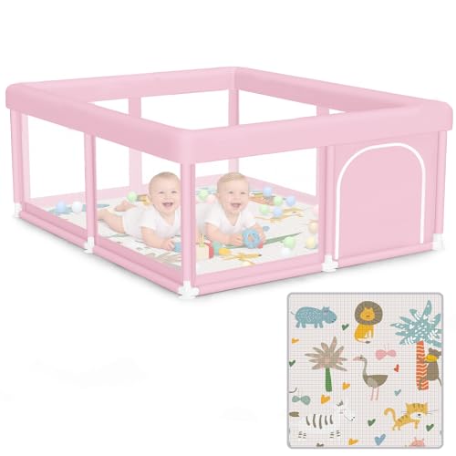 Hiaksedt Baby Playpen 74x50 in PlayPen for Babies and Toddlers  Large Play Yards for Indoor & Outdoor with Zipper Gates  Breathable Mesh with Mat