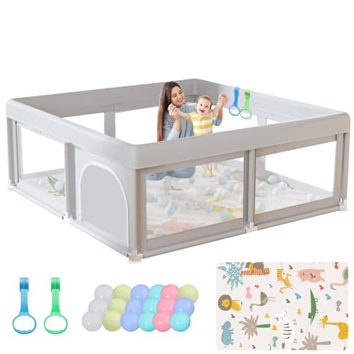 Hiaksedt Baby Playpen 74x50 in PlayPen for Babies and Toddlers  Large Play Yards for Indoor & Outdoor with Zipper Gates  Breathable Mesh with Mat