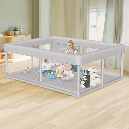 Hiaksedt Baby Playpen 74x50 in PlayPen for Babies and Toddlers  Large Play Yards for Indoor & Outdoor with Zipper Gates  Breathable Mesh with Mat