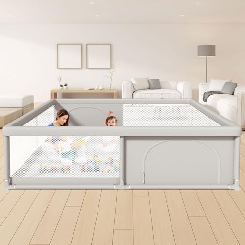 Hiaksedt Baby Playpen 74x50 in PlayPen for Babies and Toddlers  Large Play Yards for Indoor & Outdoor with Zipper Gates  Breathable Mesh with Mat
