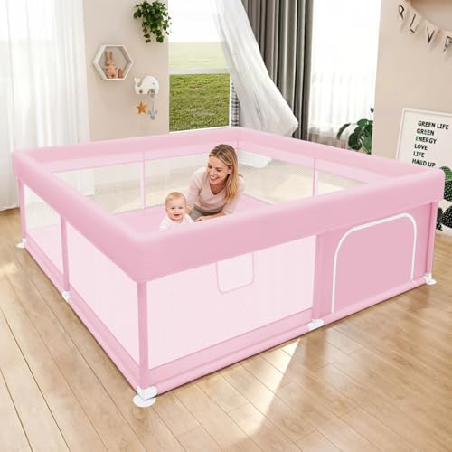 Hiaksedt Baby Playpen 74x50 in PlayPen for Babies and Toddlers  Large Play Yards for Indoor & Outdoor with Zipper Gates  Breathable Mesh with Mat
