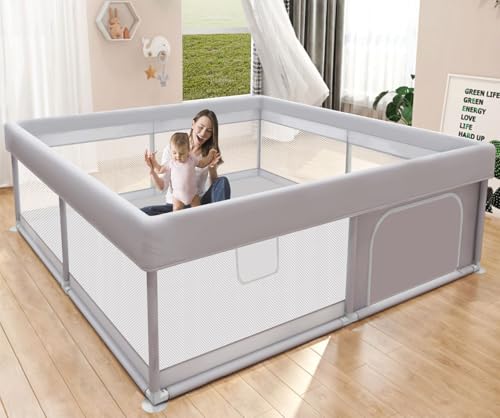 Hiaksedt Baby Playpen 74x50 in PlayPen for Babies and Toddlers  Large Play Yards for Indoor & Outdoor with Zipper Gates  Breathable Mesh with Mat