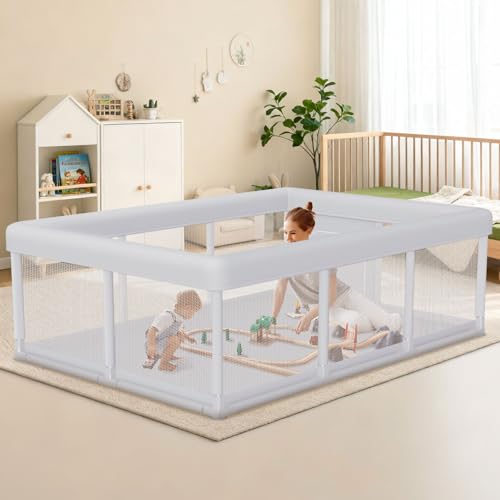 Hiaksedt Baby Playpen 74x50 in PlayPen for Babies and Toddlers  Large Play Yards for Indoor & Outdoor with Zipper Gates  Breathable Mesh with Mat