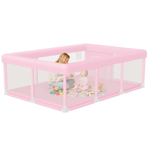 Hiaksedt Baby Playpen 74x50 in PlayPen for Babies and Toddlers  Large Play Yards for Indoor & Outdoor with Zipper Gates  Breathable Mesh with Mat