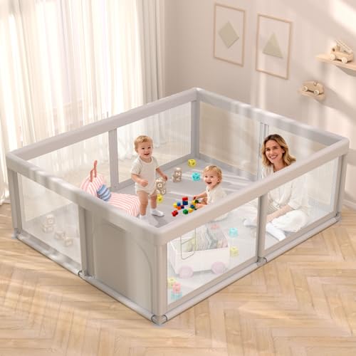 Hiaksedt Baby Playpen 74x50 in PlayPen for Babies and Toddlers  Large Play Yards for Indoor & Outdoor with Zipper Gates  Breathable Mesh with Mat