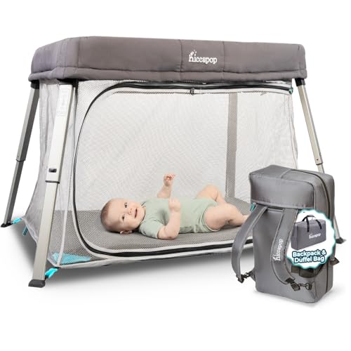 Hiccapop TravelPod Portable Crib for Baby  Lightweight  Foldable Travel Crib for Baby and Toddlers with Zippered Door  Waterproof Base & Carry Bag