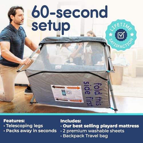 Hiccapop TravelPod Portable Crib for Baby  Lightweight  Foldable Travel Crib for Baby and Toddlers with Zippered Door  Waterproof Base & Carry Bag