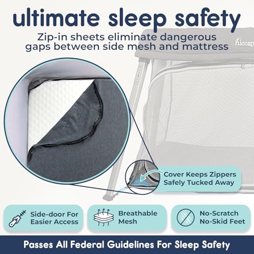 Hiccapop TravelPod Portable Crib for Baby  Lightweight  Foldable Travel Crib for Baby and Toddlers with Zippered Door  Waterproof Base & Carry Bag