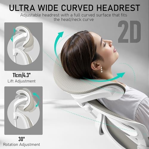 High Back Ergonomic Office Chair  Breathable Mesh Desk Chair with Lumbar Support  Adjustable Headrest  Flip up Armrests  Computer Gaming Chair   LightGray  1Pack 
