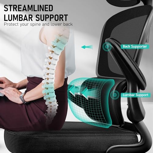 High Back Ergonomic Office Chair  Breathable Mesh Desk Chair with Lumbar Support  Adjustable Headrest  Flip up Armrests  Computer Gaming Chair   LightGray  1Pack 