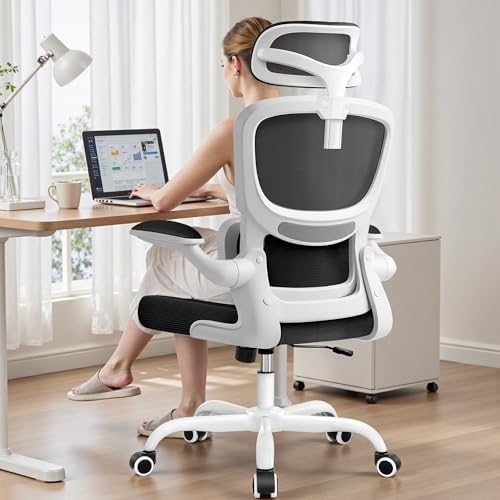 High Back Ergonomic Office Chair  Breathable Mesh Desk Chair with Lumbar Support  Adjustable Headrest  Flip up Armrests  Computer Gaming Chair   LightGray  1Pack 