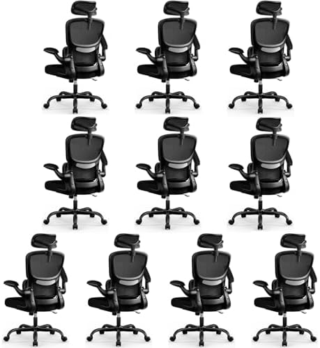 High Back Ergonomic Office Chair  Breathable Mesh Desk Chair with Lumbar Support  Adjustable Headrest  Flip up Armrests  Computer Gaming Chair   LightGray  1Pack 