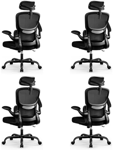 High Back Ergonomic Office Chair  Breathable Mesh Desk Chair with Lumbar Support  Adjustable Headrest  Flip up Armrests  Computer Gaming Chair   LightGray  1Pack 