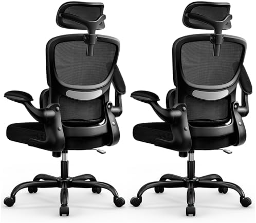 High Back Ergonomic Office Chair  Breathable Mesh Desk Chair with Lumbar Support  Adjustable Headrest  Flip up Armrests  Computer Gaming Chair   LightGray  1Pack 