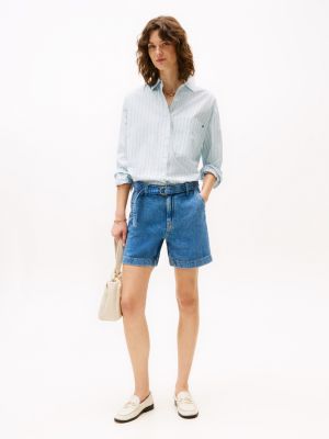 High Rise Belted Denim Short