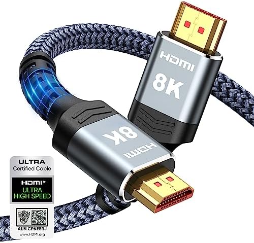 Highwings 8K 10K 4K HDMI Cable 48Gbps 6 6FT/2M  Certified Ultra High Speed HDMI Cable Braided Cord 4K 120Hz 8K 60Hz  DTS X  HDCP 2 2 & 2 3  HDR 10 Compatible with Roku TV/PS5/HDTV/Blu ray