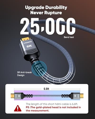 Highwings 8K 10K 4K HDMI Cable 48Gbps 6 6FT/2M  Certified Ultra High Speed HDMI Cable Braided Cord 4K 120Hz 8K 60Hz  DTS X  HDCP 2 2 & 2 3  HDR 10 Compatible with Roku TV/PS5/HDTV/Blu ray