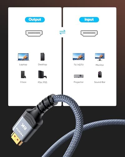 Highwings 8K 10K 4K HDMI Cable 48Gbps 6 6FT/2M  Certified Ultra High Speed HDMI Cable Braided Cord 4K 120Hz 8K 60Hz  DTS X  HDCP 2 2 & 2 3  HDR 10 Compatible with Roku TV/PS5/HDTV/Blu ray