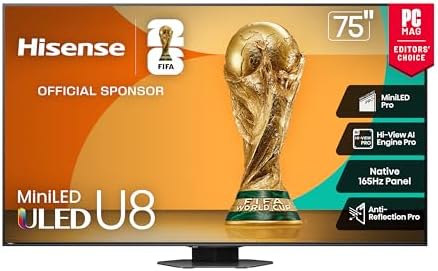 Hisense 100 Class U8 Mini LED ULED 4K UHD Google Smart TV  100U8QG  2025 Model    QLED  Native 165Hz  VRR 288  Up to 5000 Nits  HDR10   Dolby Vision IQ   Atmos  IMAX Enhanced  4 1 2 Ch Surround