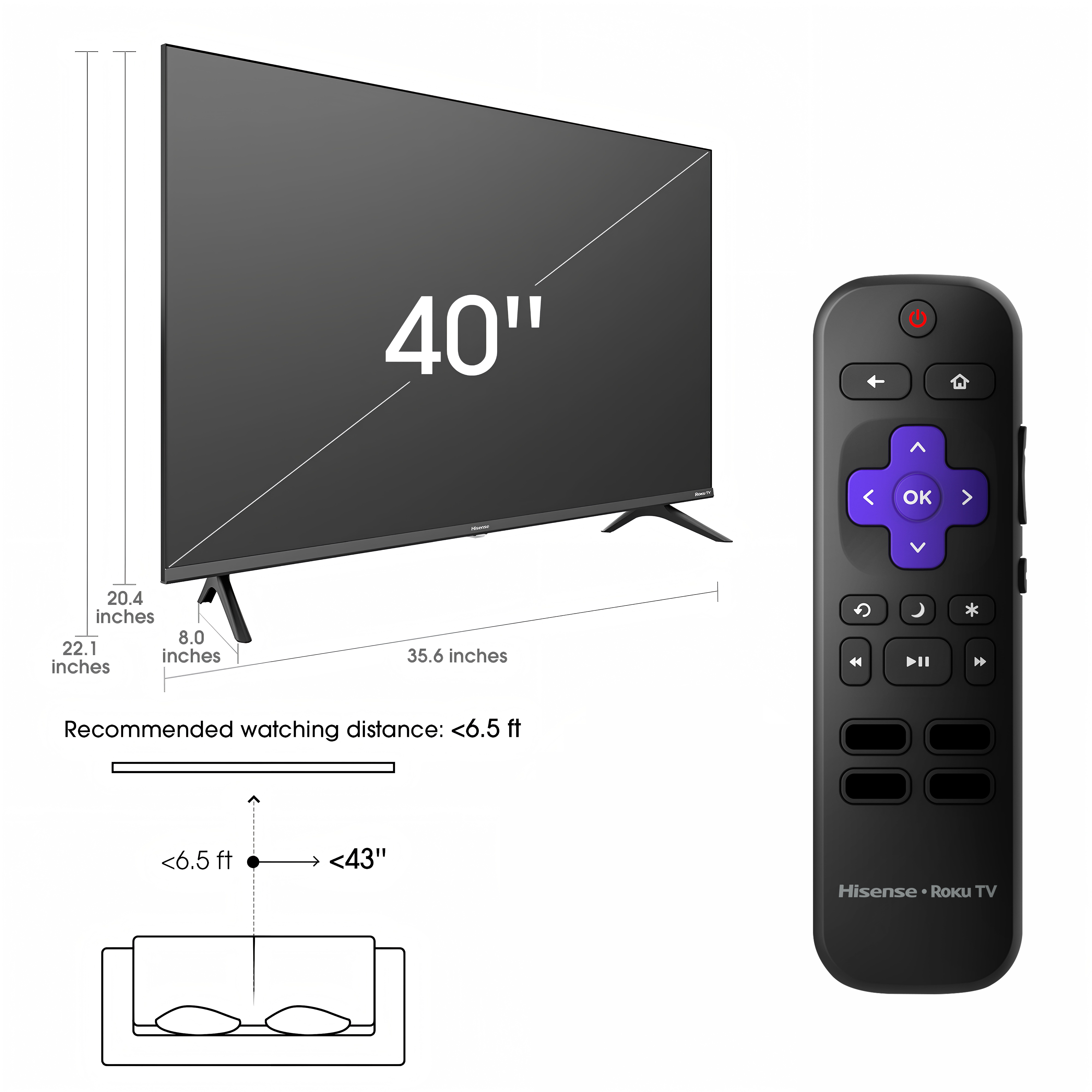 Hisense 40 Inch Class H4 Series FHD Roku Smart TV  40H4030F1    1080P Full HD LCD Screen  LED TV  DTS TruSurround Sound  Motion Rate 120  Gaming Mode