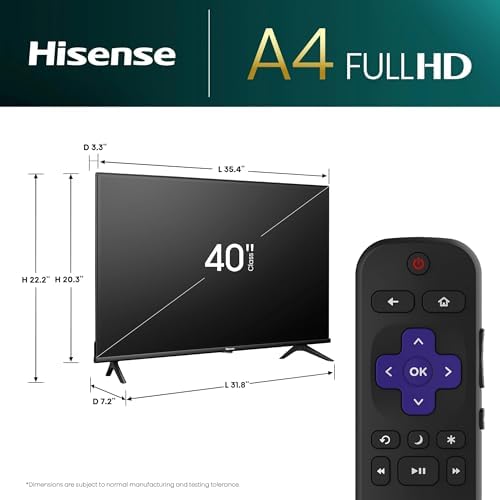Hisense 40 Inch Class A4 Series FHD 1080p Smart Roku TV with Alexa Compatibility  40A4NR    Dolby Audio  Slim Bezel Design  Google Assistant