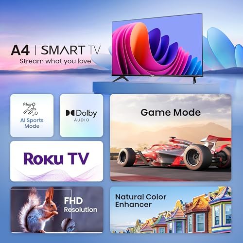 Hisense 40 Inch Class A4 Series FHD 1080p Smart Roku TV with Alexa Compatibility  40A4NR    Dolby Audio  Slim Bezel Design  Google Assistant