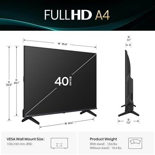 Hisense Smart Fire TV de 40 pulgadas Serie A4 FHD 1080p (40A4NF, modelo 2025) - DTS Virtual: X, diseño de bisel delgado, Alexa integrado, transmisión de TV, negro