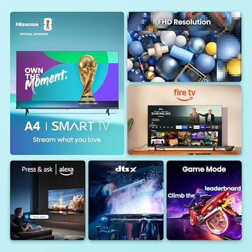 Hisense Smart Fire TV de 40 pulgadas Serie A4 FHD 1080p (40A4NF, modelo 2025) - DTS Virtual: X, diseño de bisel delgado, Alexa integrado, transmisión de TV, negro
