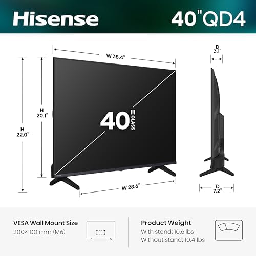 Hisense 40 Inch Class QD4 Series Hi QLED FHD Smart VIDAA TV  40QD4SV  2026 Model    Hi QLED Color  DTS Virtual X Sound  VIDAA Smart OS  Alexa Built in  AirPlay & HomeKit