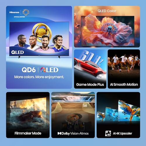 Hisense 43 Class QD6 Series 43QD6QF 2025 Model QLED 4K UHD Smart Fire TV Voice Remote with Alexa Dolby Vision Dolby Atmos Motion Rate 120 HDR 10 Game Mode Plus MEMC VRR ALLM