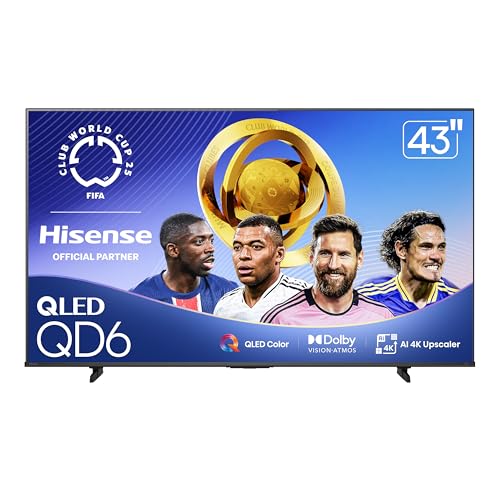 Hisense Serie QD6 de 43 pulgadas (43QD6QF, modelo 2025) QLED 4K UHD Smart Fire TV, control remoto por voz con Alexa, Dolby Vision, Dolby Atmos, Motion Rate 120, HDR 10+, modo de juego Plus, MEMC, VRR