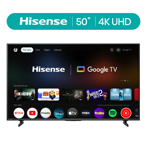 Hisense 50H5BG TV 50 pulgadas 4K UHD LCD con Google TV, control remoto, base, manual de usuario, adaptador de corriente