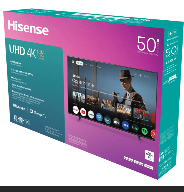 Hisense 50 Inch Class H5 Series 4K UHD Smart Google TV  50H5BG  2025 Model    Dolby Vision  HDR10  HLG  Game Mode Plus  VRR/ALLM  Motion Rate 120  AI 4K Upscaler  Google Assistant Built in