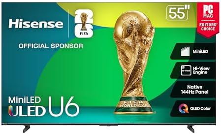 Hisense 55 Class U6 Series Mini LED 4K UHD Smart Fire TV  55U65QF  2025 Model    QLED  Native 144Hz  HDR10   Dolby Vision IQ  Dolby Atmos  Game Mode Pro  ALLM  Alexa Built in  Black