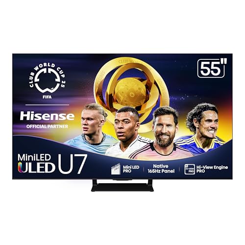 Hisense 55 Class U7 Mini LED ULED 4K UHD Google Smart TV  55U75QG  2025 Model    QLED  Native 165Hz  VRR 288  Up to 3000 Nits  HDR10   Dolby Vision IQ   Atmos  IMAX Enhanced  2 1 2 Ch Surround
