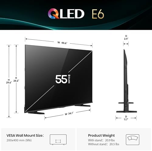 Hisense 55 E6 Cinema Series QLED 4K UHD Smart Fire TV  55E6QF  2025 Model    QLED  AI Light Sensor  Dolby Vision   Atmos  Voice Remote with Alexa  Motion Rate 120  HDR 10  Adaptive  Game Mode Plus